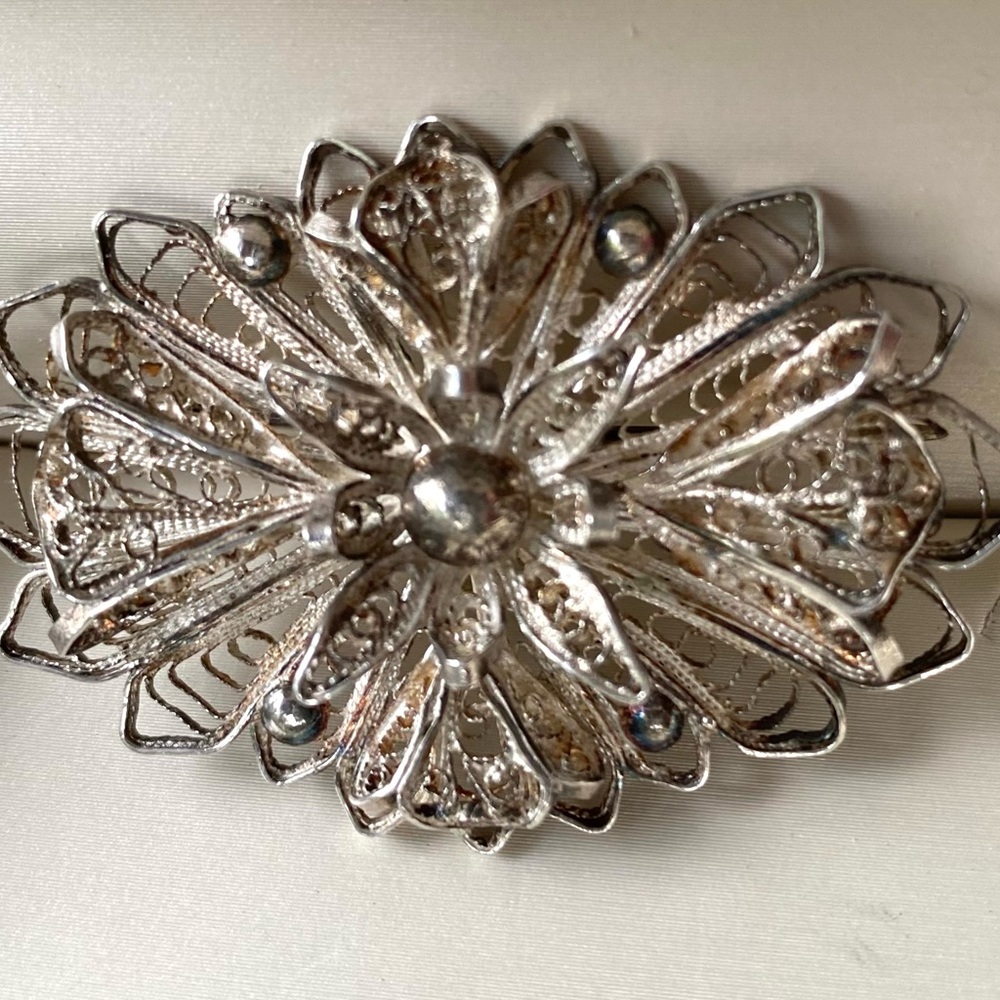 Antique Fine Silver Filigree Brooch | 1000 Silver | Victorian Floral